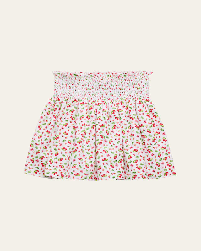 Girl's Cherry-Print Smocked Skirt, Size 4-12